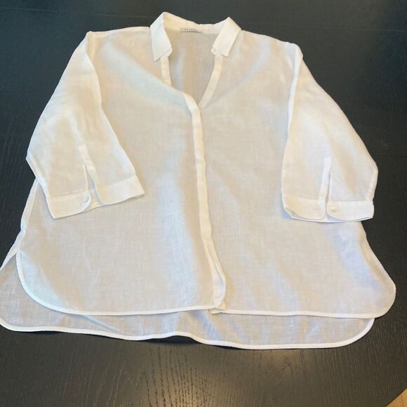 ROSSO35 100% linen white 3/4 sleeve light weight button up blouse Size 46 - Picture 1 of 6
